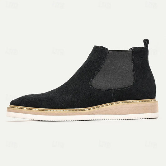 Men's Premium Cowhide Black Suede Chelsea Boots with Contrast Sole and Elastic Side Panels