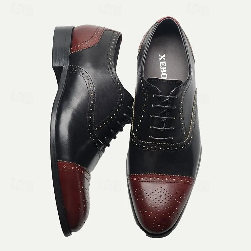 Men's Two-Tone Premium Cowhide Brogue Oxford Shoes-Perfect for Formal Occasions & Business Attire