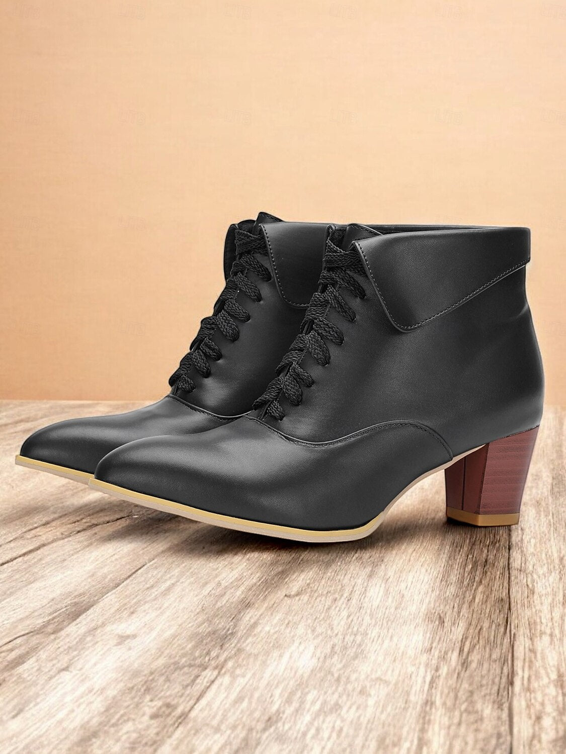 Women's Brown Lace-Up Ankle Boots with Low Block Heel