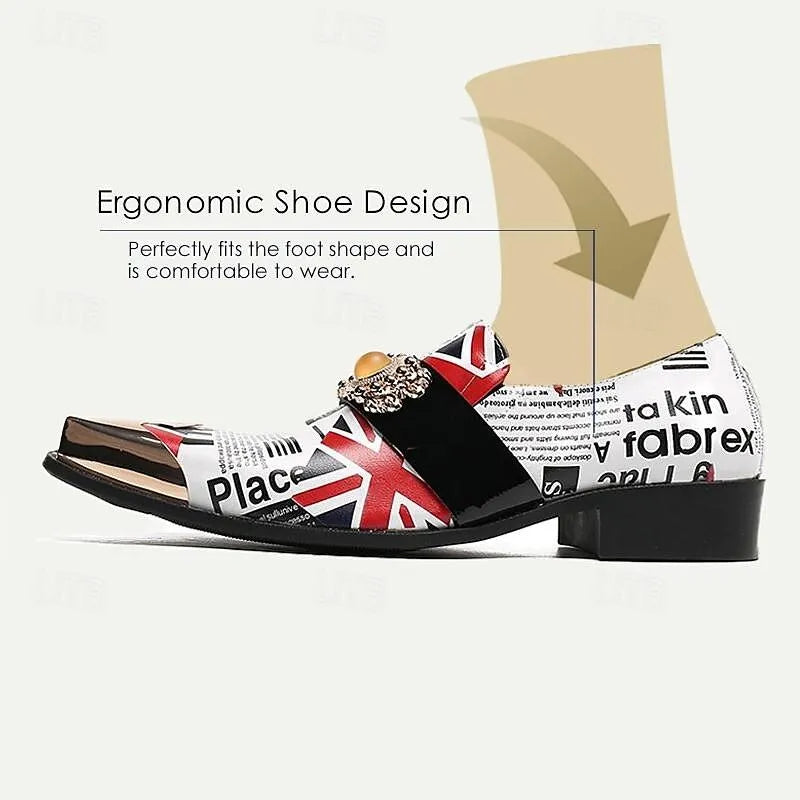 Men's Fashion Loafers with British Flag Design and Gold Crown Buckle - Tokiyos