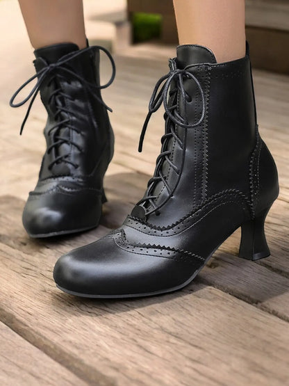 Women's Victorian-Style Lace-Up Leather Ankle Boots