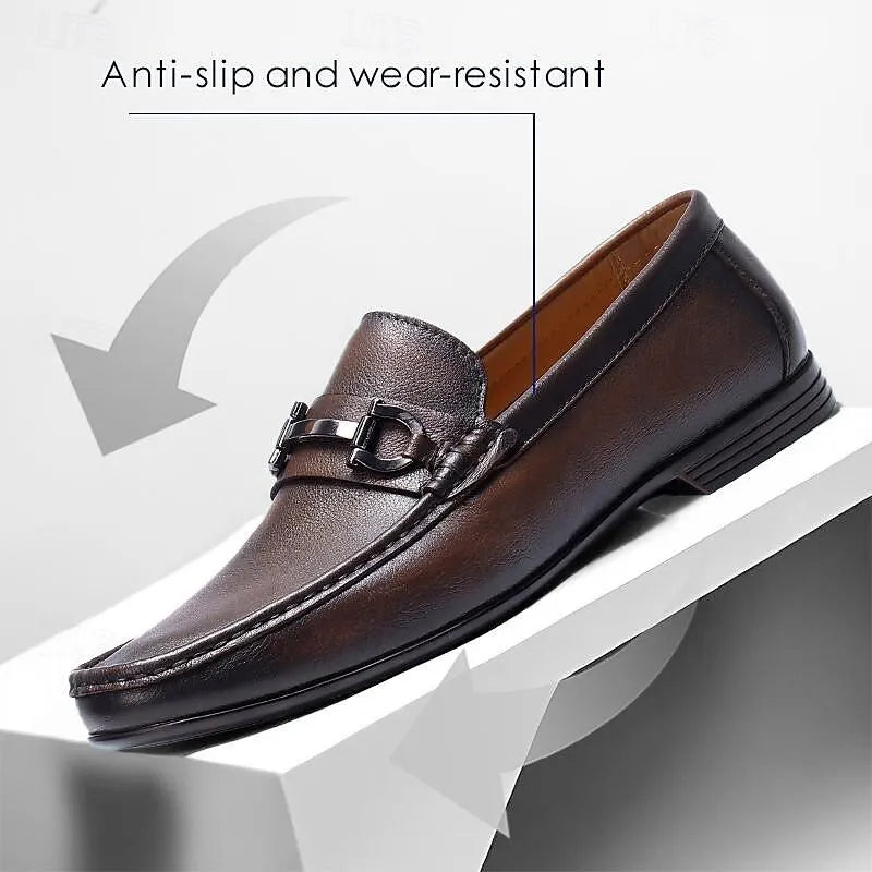 Men's Classic Leather Loafers with Metal Buckle - Tokiyos