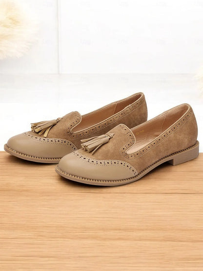 Women's Tassel Loafers with Brogue Details - Classic and Versatile Slip-On Shoes for Office and Casual Wear