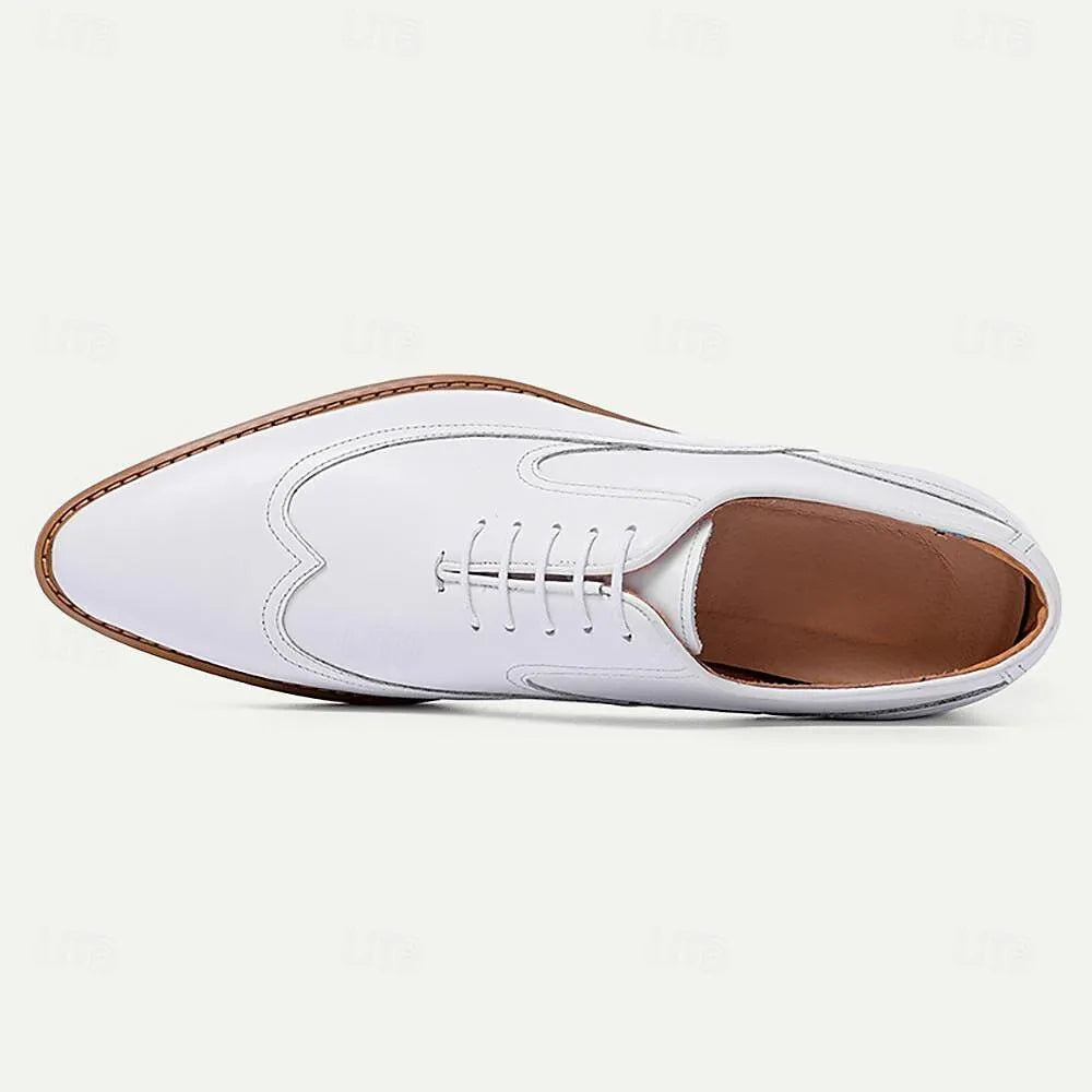 Men's White Leather Oxford Shoes - Business Casual - Tokiyos