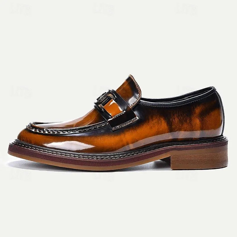 Men's Glossy Leather Loafers with Buckle - Tokiyos