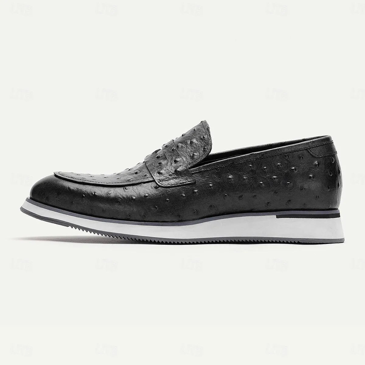 Men's Ostrich Leather Loafers - Luxurious Slip-On Dress Shoes with Textured Finish - Tokiyos