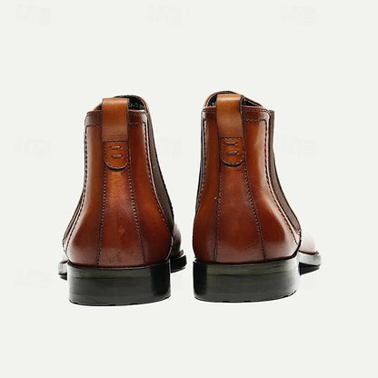 Men's Brown Leather Chelsea Boots - Premium Cowhide Slip-On Dress Shoes