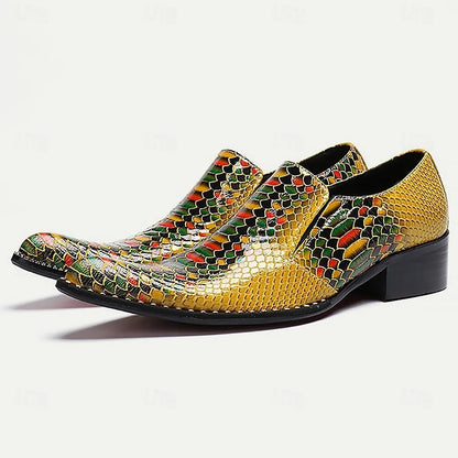 Men's Multicolor Snake Print Loafers: Vibrant Slip-On Shoes with Exotic Appeal - Tokiyos