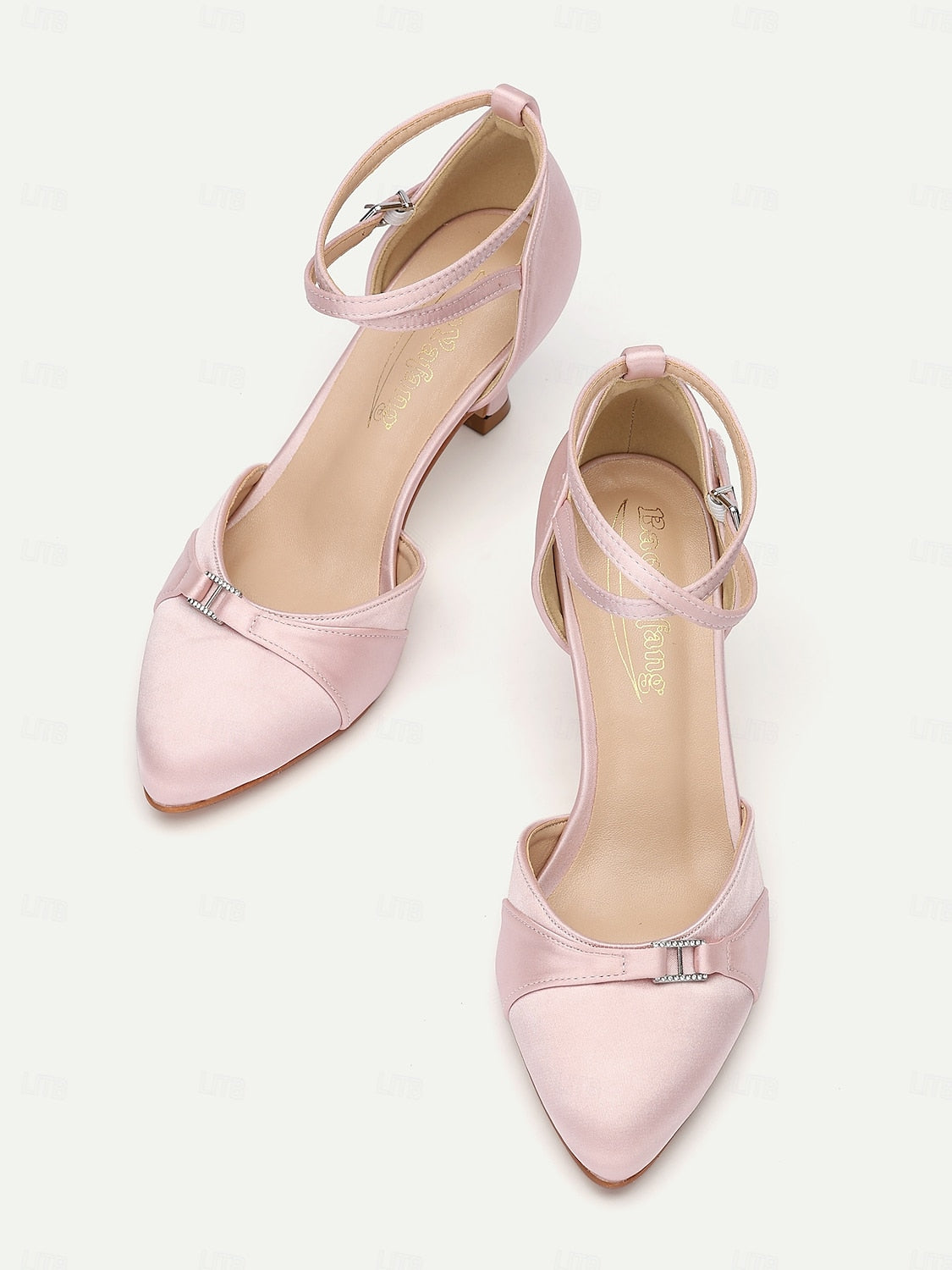 Women's Pink Satin Ankle Strap Heels with Bow Detail