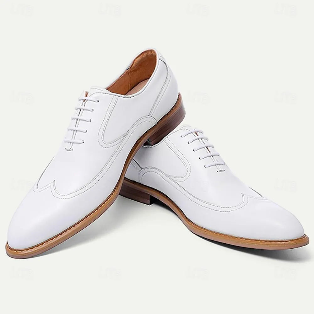 Men's White Leather Oxford Shoes - Business Casual - Tokiyos