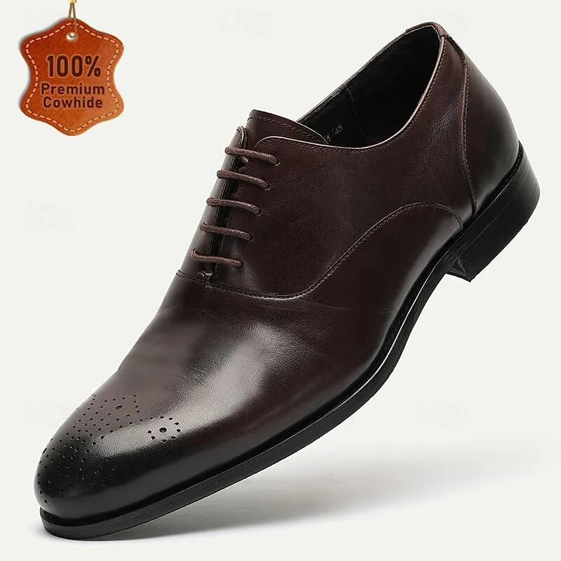 Men's Brown Leather Oxford Dress Shoe with Brogue Detail - Tokiyos