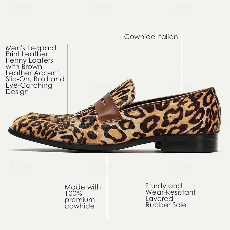 Men's Leopard Print Loafers: Bold Animal Pattern Slip-On Shoes with Stylish Strap - Tokiyos