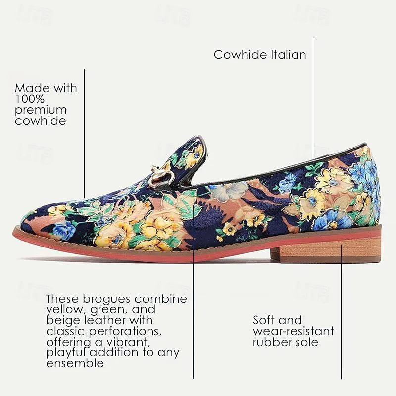 Men's Floral Patterned Velvet Loafer Horsebit - Tokiyos