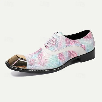 Men's Colorful Wave Print Oxfords with Metallic Toe Cap - Tokiyos