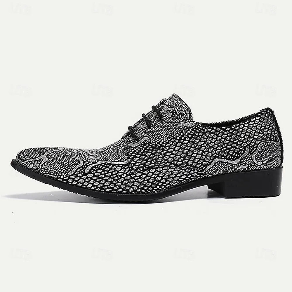 Men's Black Embellished Leather Oxford Shoes - Tokiyos