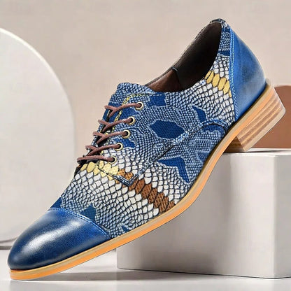 Men's Premium Cowhide Leather Oxford Shoes with Snake Print