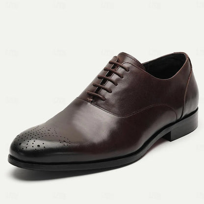 Men's Brown Leather Oxford Dress Shoe with Brogue Detail - Tokiyos